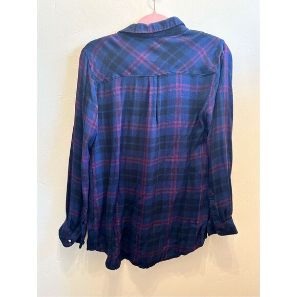 Beach Lunch Lounge Anthropologie Blue and Red Button Down Flannel Size Small - Picture 5 of 5